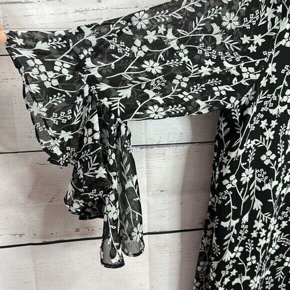 Calvin Klein Dress Womens 10 Black Floral Chiffon Ruffle Cottagecore Boho - Picture 3 of 12